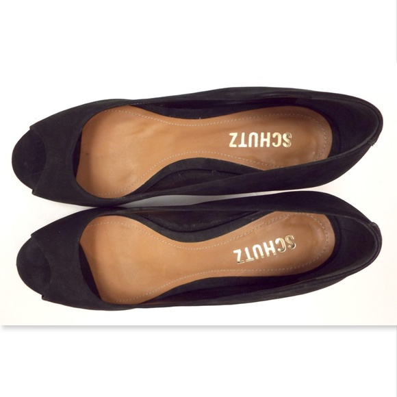 SCHUTZ Black Suede Open Toe Wedge Heels Pumps 7.5 - Picture 3 of 8